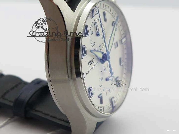 MIROTIME 0723 Pilot Chrono SS IW387809 ZF 1:1 Best Edition Silver Dial Blue Numbers On Blue Leather Strap A Lightweight 7263